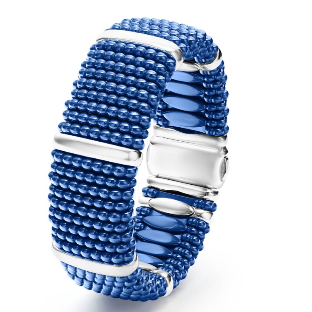 Ultramarine Silver Station Statement Ceramic Caviar Bracelet | 23mm Lagos Size6